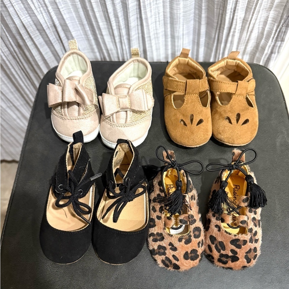 Stylish Kids Shoes Set - Black, Tan, Leopard Print set of 4 soft